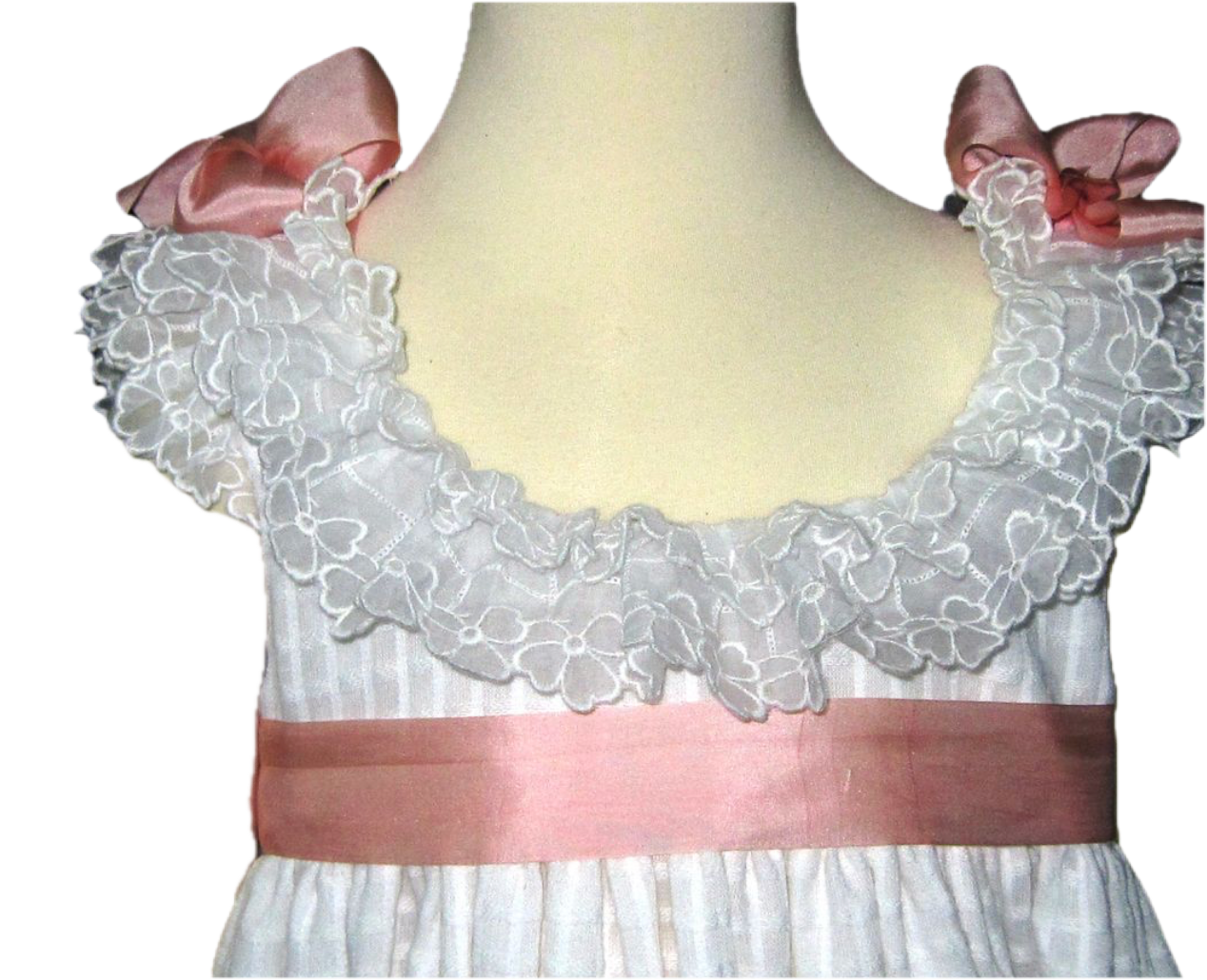 Windowpane White dress with Antique trim and Silk Ties