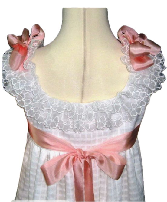 Windowpane White dress with Antique trim and Silk Ties